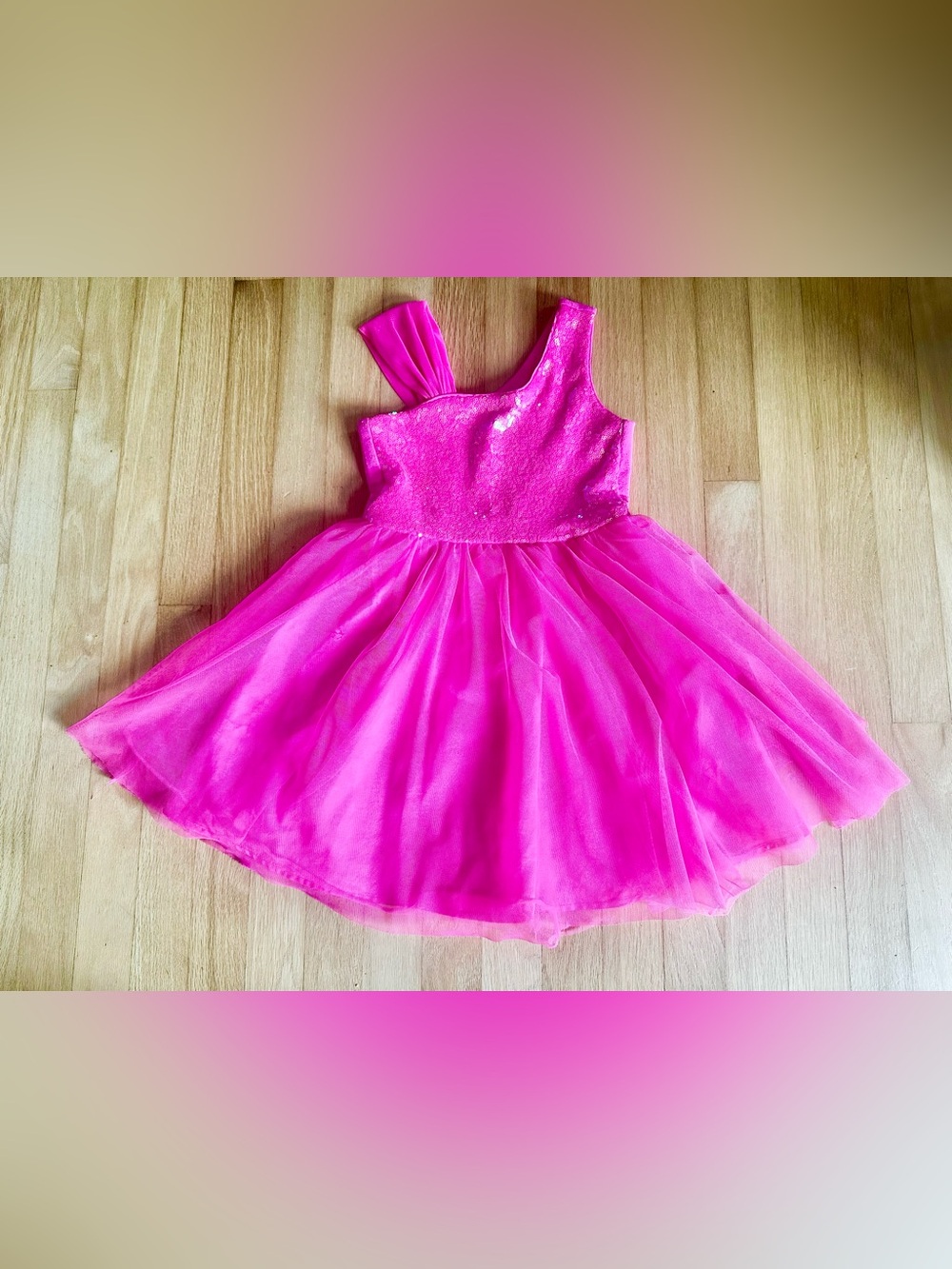 Cat & Jack Hot Pink sequin One-Shoulder Tulle Party Dress Sz s 6